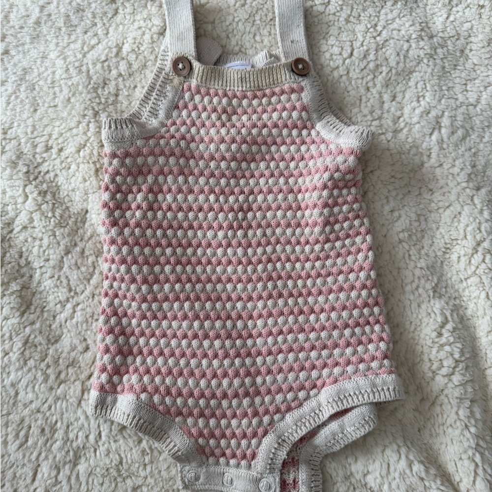 Pink and Cream Knit Baby Romper